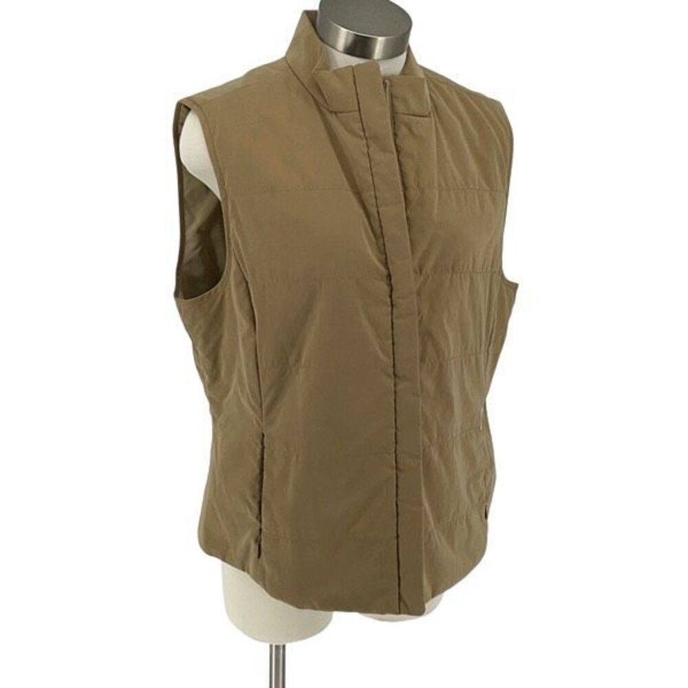 Faconnable Womens Quilted Full Zip Water Resistant Puffer‎ Vest Khaki Large